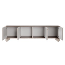 Szafka RTV Vesper 4D 187 cm - kaszmir / orzech / złote uchwyty / nogi kule Szafka RTV Vesper 4D 187 cm - kaszmir / orzech / złote uchwyty / nogi kule