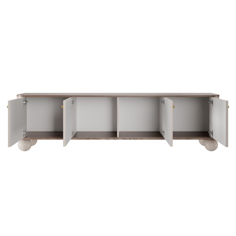 Szafka RTV Vesper 4D 187 cm - kaszmir / orzech / złote uchwyty / nogi kule Szafka RTV Vesper 4D 187 cm - kaszmir / orzech / złote uchwyty / nogi kule
