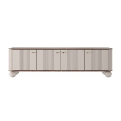 Szafka RTV Vesper 4D 187 cm - kaszmir / orzech / złote uchwyty / nogi kule Szafka RTV Vesper 4D 187 cm - kaszmir / orzech / złote uchwyty / nogi kule