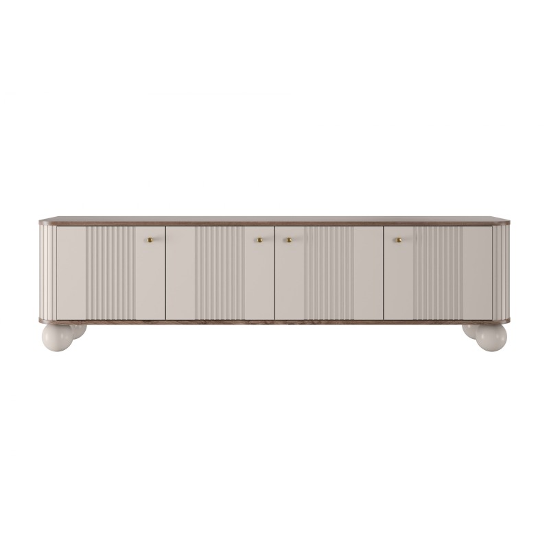 Szafka RTV Vesper 4D 187 cm - kaszmir / orzech / złote uchwyty / nogi kule Szafka RTV Vesper 4D 187 cm - kaszmir / orzech / złote uchwyty / nogi kule