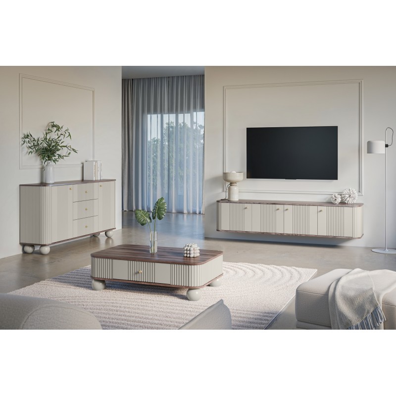 Szafka RTV wisząca Vesper 4D - kaszmir/orzech Szafka RTV wisząca Vesper 4D - kaszmir/orzech