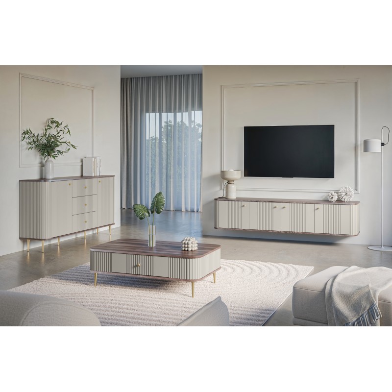 Szafka RTV wisząca Vesper 4D - kaszmir/orzech Szafka RTV wisząca Vesper 4D - kaszmir/orzech