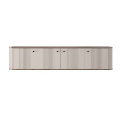 Szafka RTV wisząca Vesper 4D 187 cm - kaszmir / orzech / czarne uchwyty Szafka RTV wisząca Vesper 4D 187 cm - kaszmir / orzech / czarne uchwyty
