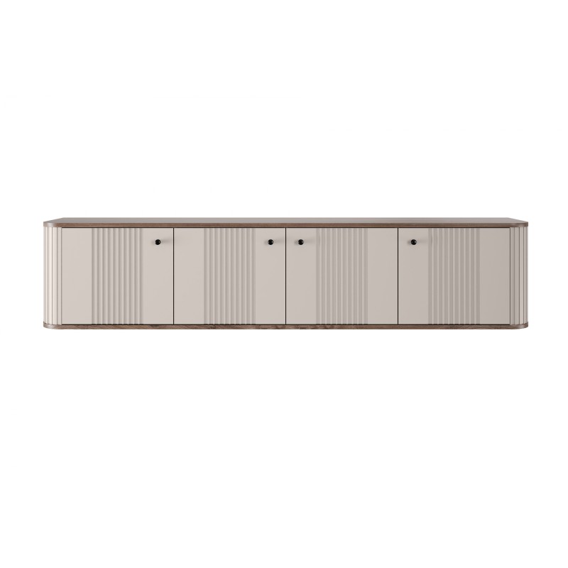 Szafka RTV wisząca Vesper 4D 187 cm - kaszmir / orzech / czarne uchwyty Szafka RTV wisząca Vesper 4D 187 cm - kaszmir / orzech / czarne uchwyty