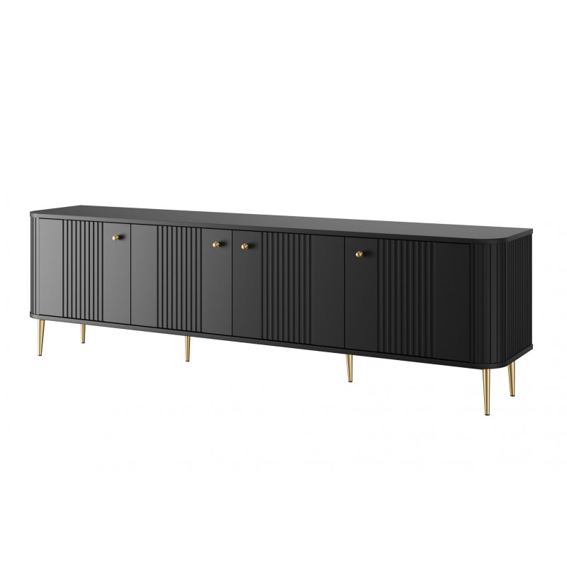 Szafka RTV Vesper 4D 187 cm - czarna z złotymi nogami Szafka RTV Vesper 4D 187 cm - czarna z złotymi nogami
