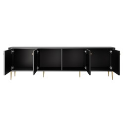 Szafka RTV Vesper 4D 187 cm - czarna z złotymi nogami Szafka RTV Vesper 4D 187 cm - czarna z złotymi nogami