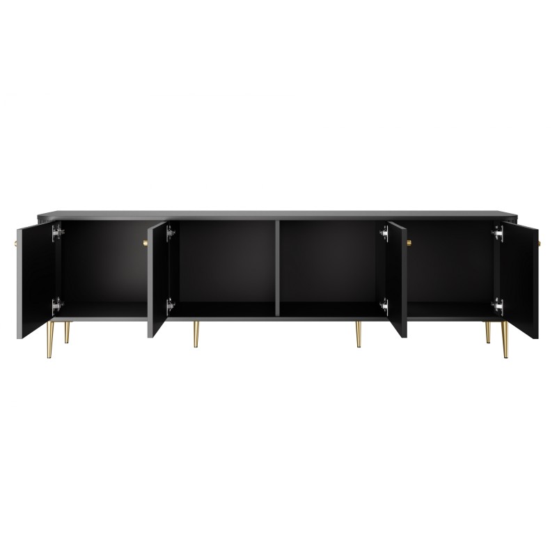 Szafka RTV Vesper 4D 187 cm - czarna z złotymi nogami Szafka RTV Vesper 4D 187 cm - czarna z złotymi nogami
