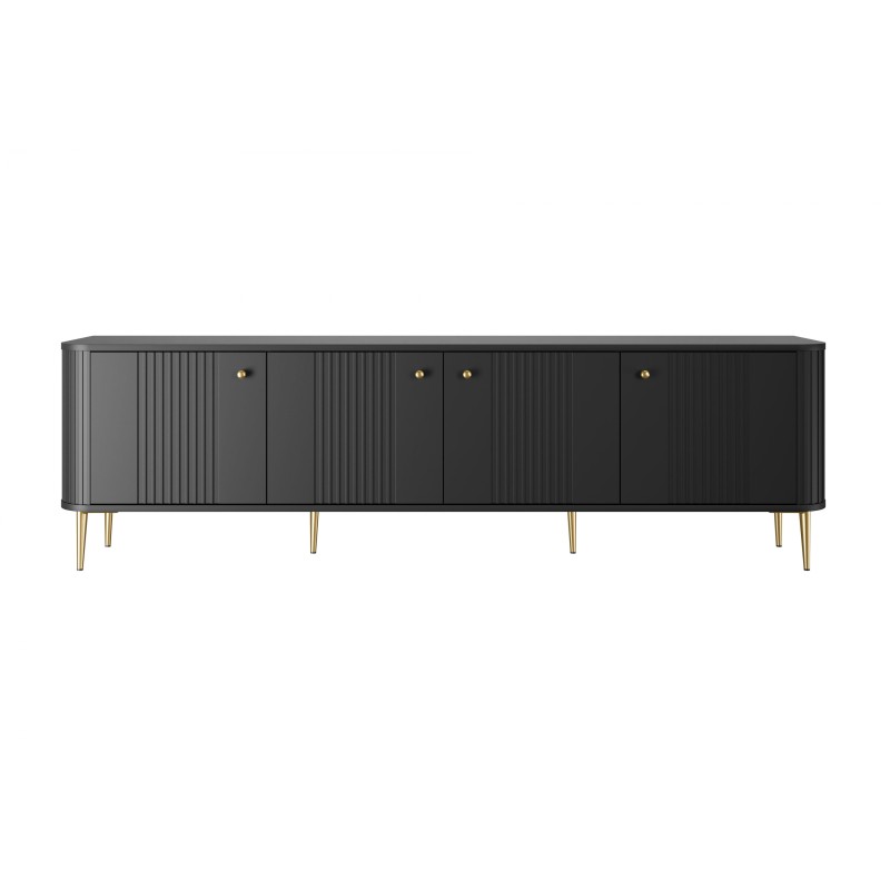 Szafka RTV Vesper 4D 187 cm - czarna z złotymi nogami Szafka RTV Vesper 4D 187 cm - czarna z złotymi nogami