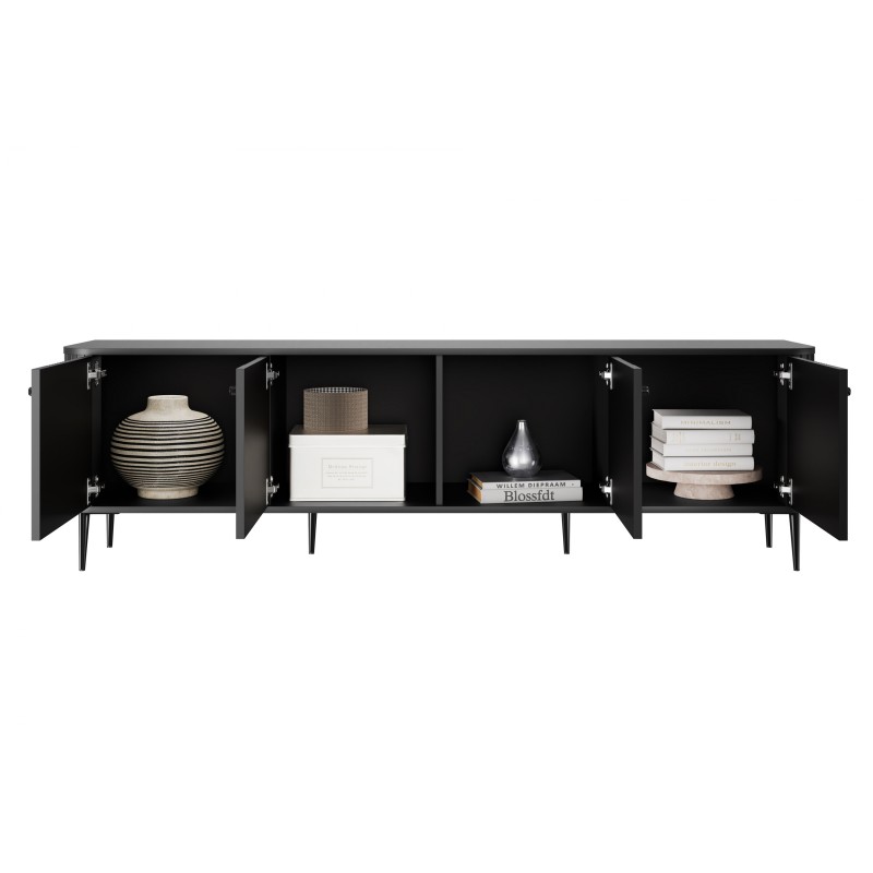 Szafka RTV Vesper 4D 187 cm - czarna elegancja do salonu Szafka RTV Vesper 4D 187 cm - czarna elegancja do salonu