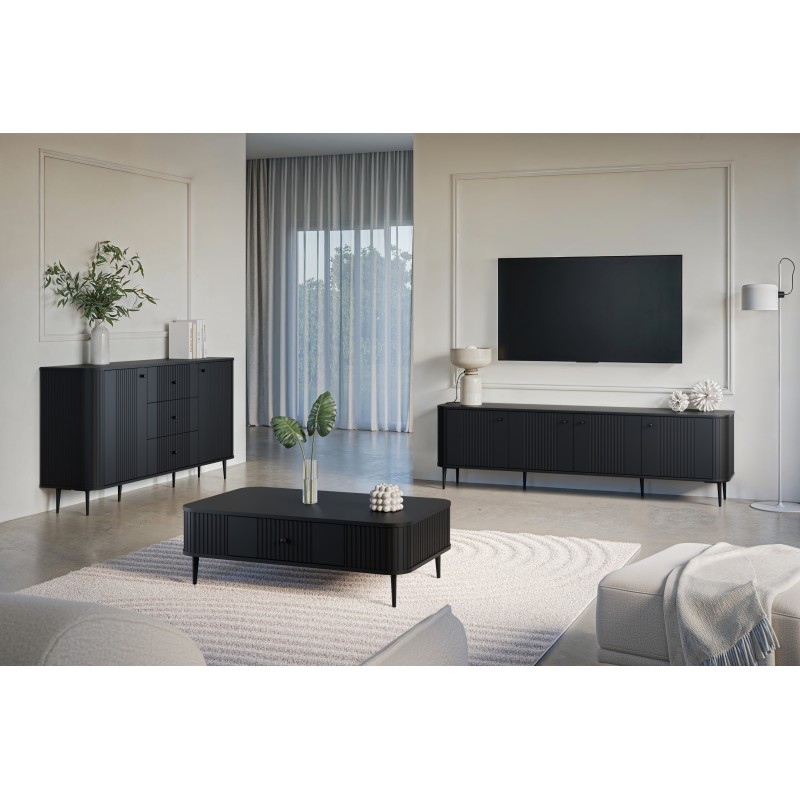 Szafka RTV Vesper 4D 187 cm - czarna elegancja do salonu Szafka RTV Vesper 4D 187 cm - czarna elegancja do salonu