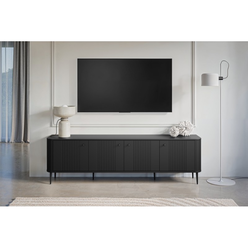 Szafka RTV Vesper 4D 187 cm - czarna elegancja do salonu Szafka RTV Vesper 4D 187 cm - czarna elegancja do salonu