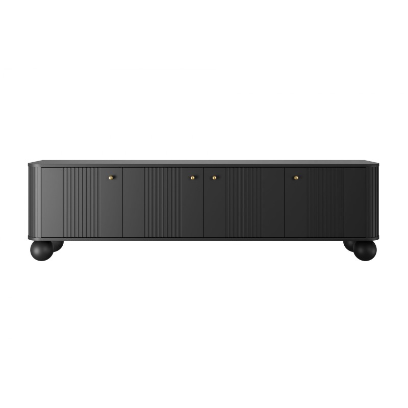 Szafka RTV Vesper 4D 187 cm - czarny / złote uchwyty / nogi kule Szafka RTV Vesper 4D 187 cm - czarny / złote uchwyty / nogi kule