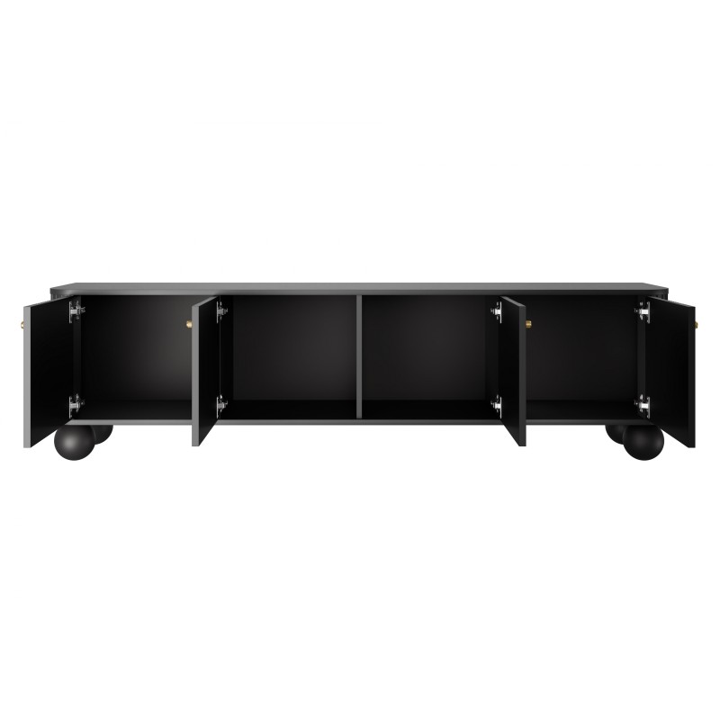 Szafka RTV Vesper 4D 187 cm - czarny / złote uchwyty / nogi kule Szafka RTV Vesper 4D 187 cm - czarny / złote uchwyty / nogi kule