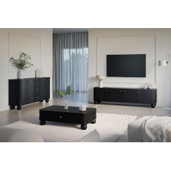 Szafka RTV Vesper 4D 187 cm - czarny / złote uchwyty / nogi kule Szafka RTV Vesper 4D 187 cm - czarny / złote uchwyty / nogi kule