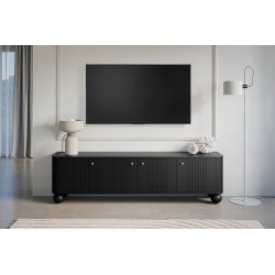 Szafka RTV Vesper 4D 187 cm - czarny / złote uchwyty / nogi kule Szafka RTV Vesper 4D 187 cm - czarny / złote uchwyty / nogi kule