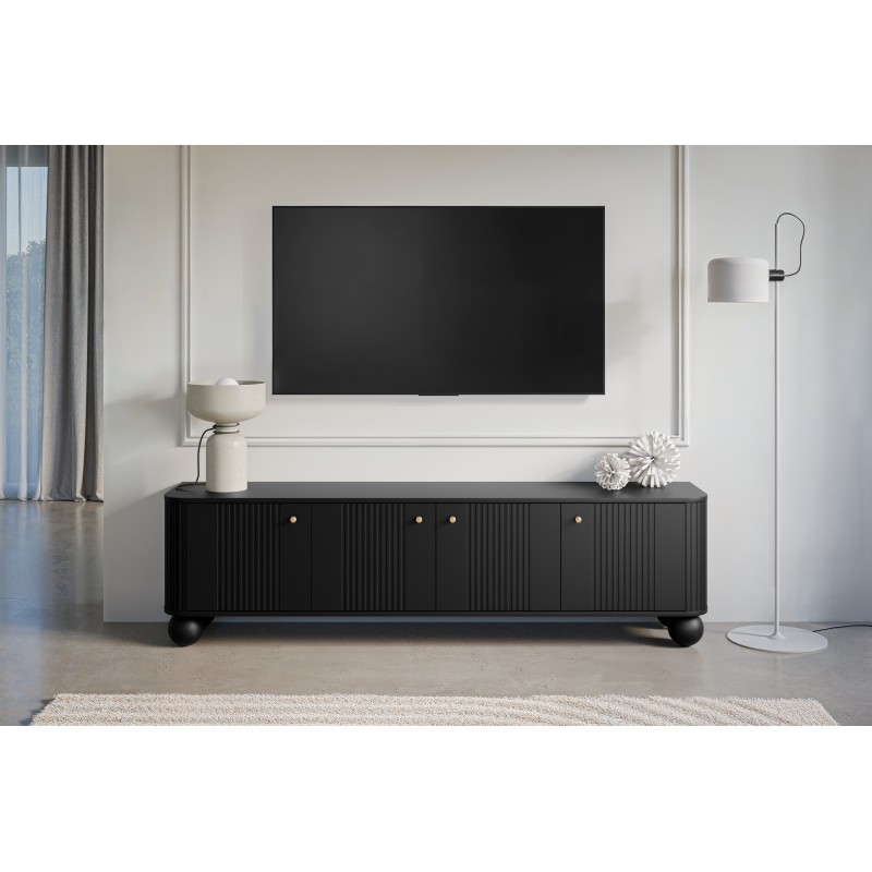 Szafka RTV Vesper 4D 187 cm - czarny / złote uchwyty / nogi kule Szafka RTV Vesper 4D 187 cm - czarny / złote uchwyty / nogi kule