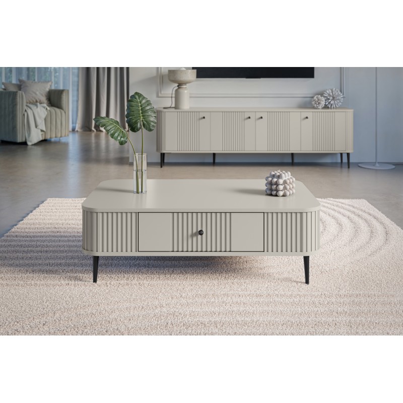 Stolik kawowy z szufladą Vesper 103x60 cm - kaszmir / czarne nogi Stolik kawowy z szufladą Vesper 103x60 cm - kaszmir / czarne nogi