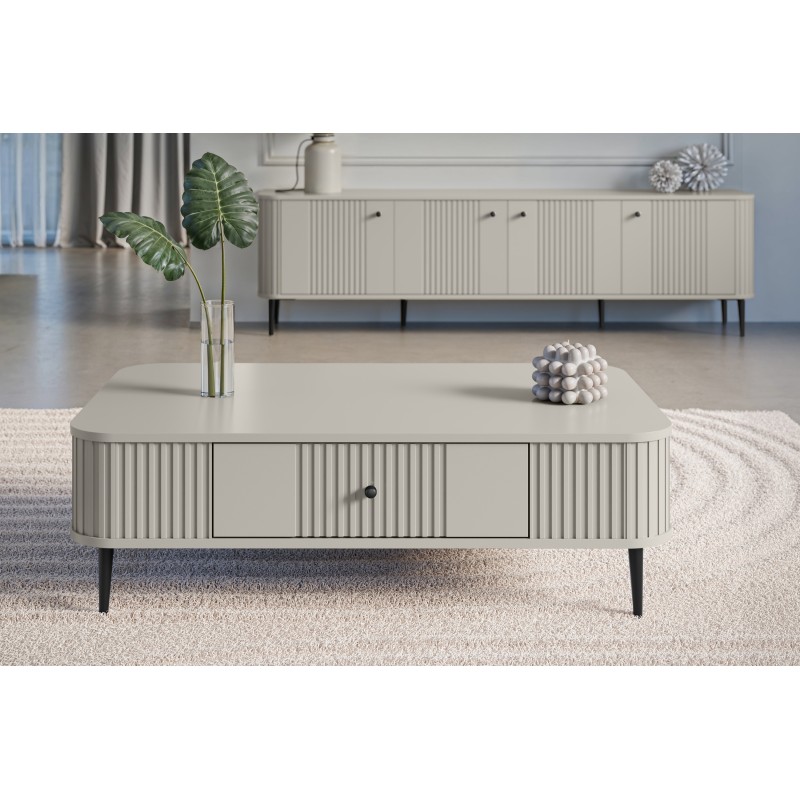 Stolik kawowy z szufladą Vesper 103x60 cm - kaszmir / czarne nogi Stolik kawowy z szufladą Vesper 103x60 cm - kaszmir / czarne nogi