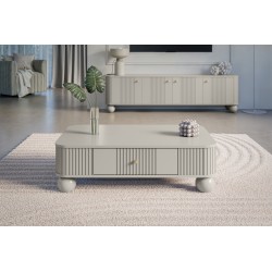 Stolik kawowy z szufladą Vesper 103x60 cm - kaszmir / złote uchwyty / nogi kule Stolik kawowy z szufladą Vesper 103x60 cm - kaszmir / złote uchwyty / nogi kule