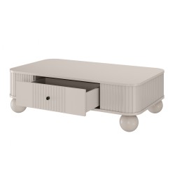 Stolik kawowy z szufladą Vesper 103x60 cm - kaszmir / czarne uchwyty / nogi kule Stolik kawowy z szufladą Vesper 103x60 cm - kaszmir / czarne uchwyty / nogi kule