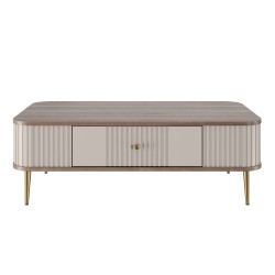Stolik kawowy z szufladą Vesper 103x60 cm - kaszmir / orzech / złote nogi Stolik kawowy z szufladą Vesper 103x60 cm - kaszmir / orzech / złote nogi