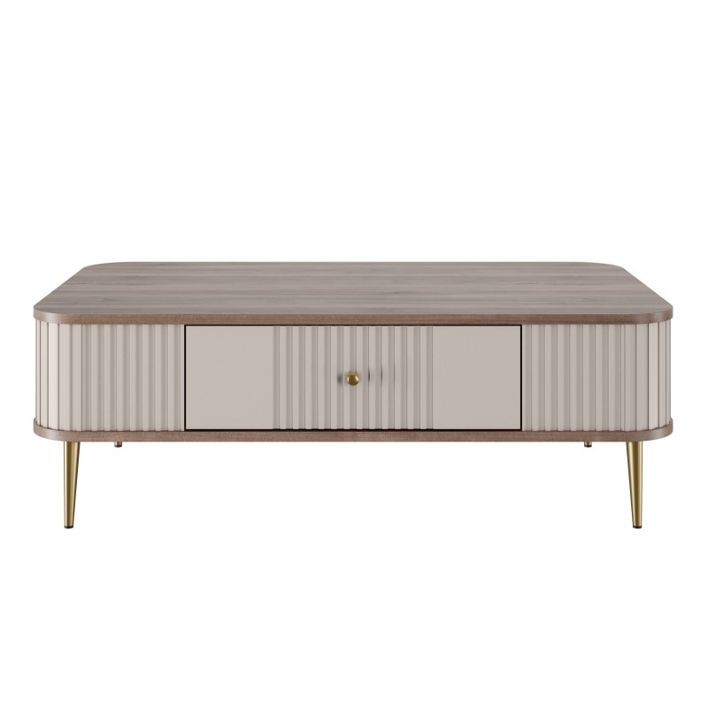 Stolik kawowy z szufladą Vesper 103x60 cm - kaszmir / orzech / złote nogi Stolik kawowy z szufladą Vesper 103x60 cm - kaszmir / orzech / złote nogi