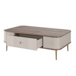 Stolik kawowy z szufladą Vesper 103x60 cm - kaszmir / orzech / złote nogi Stolik kawowy z szufladą Vesper 103x60 cm - kaszmir / orzech / złote nogi