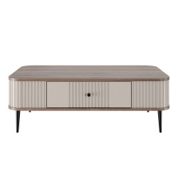 Stolik kawowy z szufladą Vesper 103x60 cm - kaszmir / orzech / czarne nogi Stolik kawowy z szufladą Vesper 103x60 cm - kaszmir / orzech / czarne nogi
