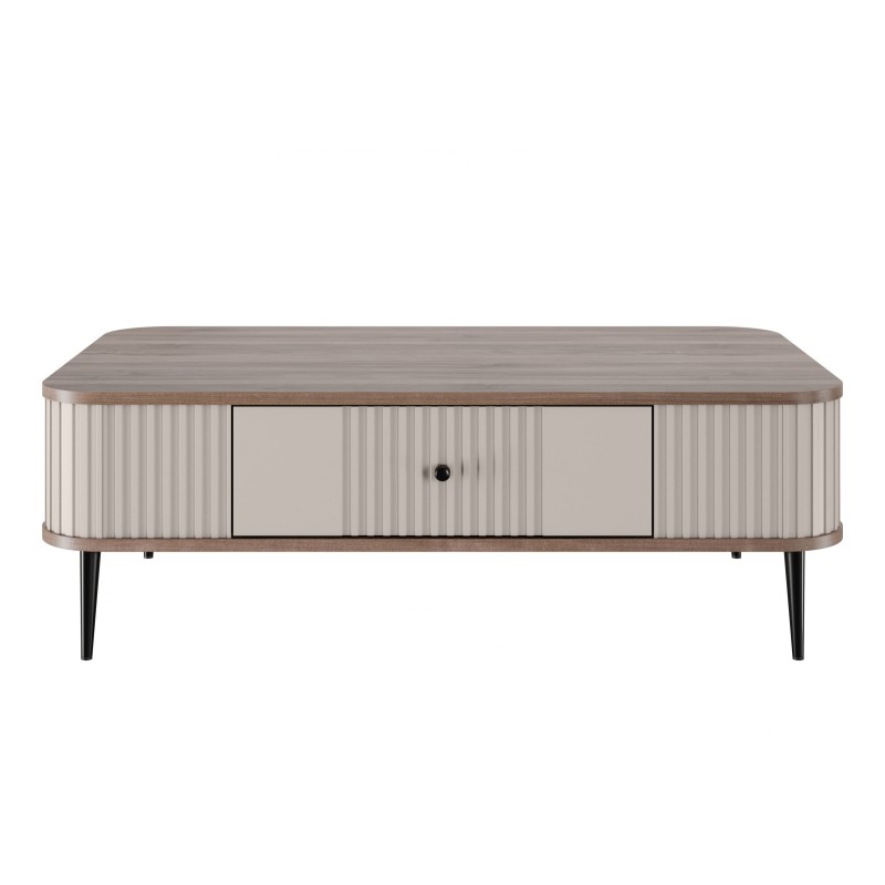 Stolik kawowy z szufladą Vesper 103x60 cm - kaszmir / orzech / czarne nogi Stolik kawowy z szufladą Vesper 103x60 cm - kaszmir / orzech / czarne nogi