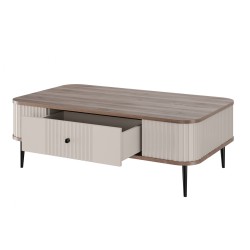 Stolik kawowy z szufladą Vesper 103x60 cm - kaszmir / orzech / czarne nogi Stolik kawowy z szufladą Vesper 103x60 cm - kaszmir / orzech / czarne nogi
