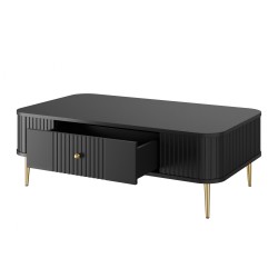Stolik kawowy z szufladą Vesper 103x60 cm - czarny / złote nogi Stolik kawowy z szufladą Vesper 103x60 cm - czarny / złote nogi