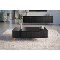 Stolik kawowy z szufladą Vesper 103x60 cm - czarny / złote nogi Stolik kawowy z szufladą Vesper 103x60 cm - czarny / złote nogi