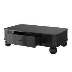 Stolik kawowy z szufladą Vesper 103x60 cm - czarny / czarne uchwyty / nogi kule Stolik kawowy z szufladą Vesper 103x60 cm - czarny / czarne uchwyty / nogi kule