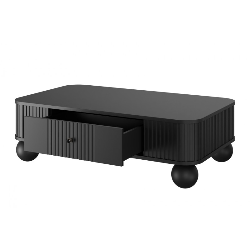 Stolik kawowy z szufladą Vesper 103x60 cm - czarny / czarne uchwyty / nogi kule Stolik kawowy z szufladą Vesper 103x60 cm - czarny / czarne uchwyty / nogi kule