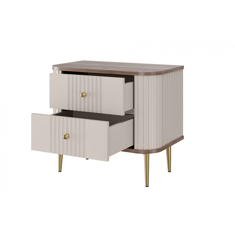 Zestaw szafek nocnych Vesper 56 cm - kaszmir / orzech / złote nogi Zestaw szafek nocnych Vesper 56 cm - kaszmir / orzech / złote nogi