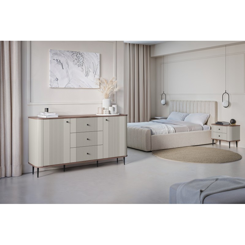 Zestaw szafek nocnych Vesper 56 cm - kaszmir / orzech / czarne nogi Zestaw szafek nocnych Vesper 56 cm - kaszmir / orzech / czarne nogi