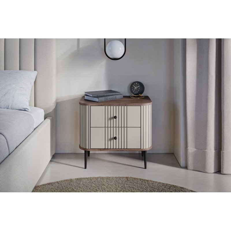 Zestaw szafek nocnych Vesper 56 cm - kaszmir / orzech / czarne nogi Zestaw szafek nocnych Vesper 56 cm - kaszmir / orzech / czarne nogi