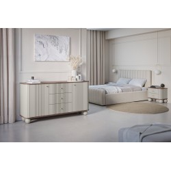 Zestaw szafek nocnych Vesper 56 cm - kaszmir / orzech / złote uchwyty / nogi kule Zestaw szafek nocnych Vesper 56 cm - kaszmir / orzech / złote uchwyty / nogi kule