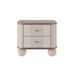 Zestaw szafek nocnych Vesper 56 cm - kaszmir / orzech / złote uchwyty / nogi kule Zestaw szafek nocnych Vesper 56 cm - kaszmir / orzech / złote uchwyty / nogi kule