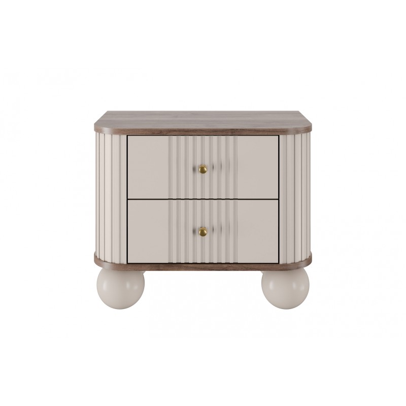 Zestaw szafek nocnych Vesper 56 cm - kaszmir / orzech / złote uchwyty / nogi kule Zestaw szafek nocnych Vesper 56 cm - kaszmir / orzech / złote uchwyty / nogi kule