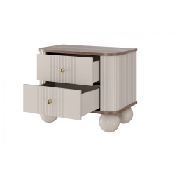 Zestaw szafek nocnych Vesper 56 cm - kaszmir / orzech / złote uchwyty / nogi kule Zestaw szafek nocnych Vesper 56 cm - kaszmir / orzech / złote uchwyty / nogi kule