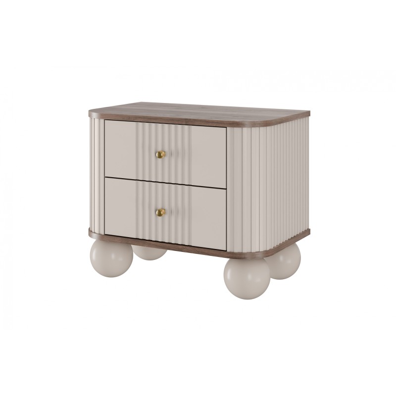 Zestaw szafek nocnych Vesper 56 cm - kaszmir / orzech / złote uchwyty / nogi kule Zestaw szafek nocnych Vesper 56 cm - kaszmir / orzech / złote uchwyty / nogi kule