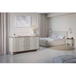 Zestaw szafek nocnych Vesper 56 cm - kaszmir / orzech / czarne uchwyty / nogi kule Zestaw szafek nocnych Vesper 56 cm - kaszmir / orzech / czarne uchwyty / nogi kule