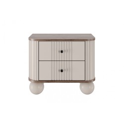 Zestaw szafek nocnych Vesper 56 cm - kaszmir / orzech / czarne uchwyty / nogi kule Zestaw szafek nocnych Vesper 56 cm - kaszmir / orzech / czarne uchwyty / nogi kule