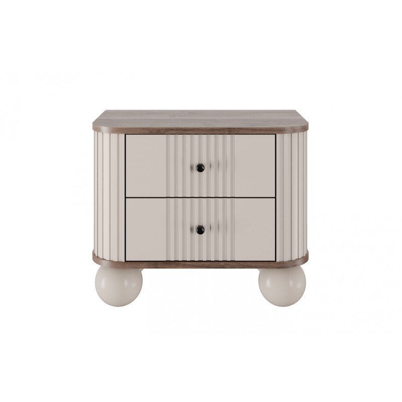 Zestaw szafek nocnych Vesper 56 cm - kaszmir / orzech / czarne uchwyty / nogi kule Zestaw szafek nocnych Vesper 56 cm - kaszmir / orzech / czarne uchwyty / nogi kule