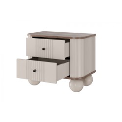 Zestaw szafek nocnych Vesper 56 cm - kaszmir / orzech / czarne uchwyty / nogi kule Zestaw szafek nocnych Vesper 56 cm - kaszmir / orzech / czarne uchwyty / nogi kule