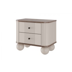 Zestaw szafek nocnych Vesper 56 cm - kaszmir / orzech / czarne uchwyty / nogi kule Zestaw szafek nocnych Vesper 56 cm - kaszmir / orzech / czarne uchwyty / nogi kule