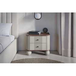 Zestaw szafek nocnych Vesper 56 cm - kaszmir / orzech / czarne uchwyty / nogi kule Zestaw szafek nocnych Vesper 56 cm - kaszmir / orzech / czarne uchwyty / nogi kule