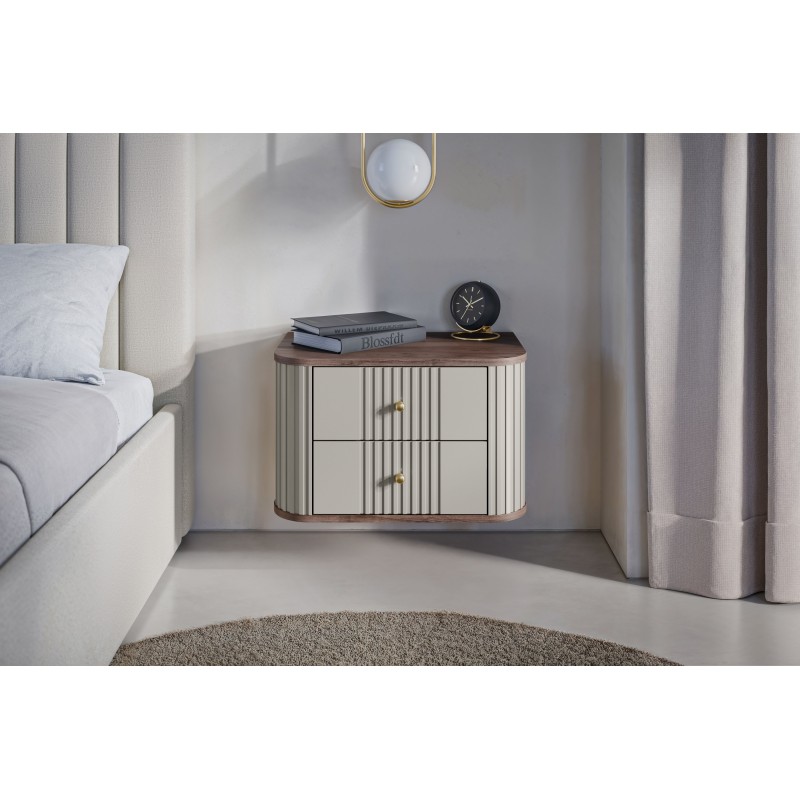 Zestaw szafek nocnych wiszących Vesper 56 cm - kaszmir / orzech / złote uchwyty Zestaw szafek nocnych wiszących Vesper 56 cm - kaszmir / orzech / złote uchwyty