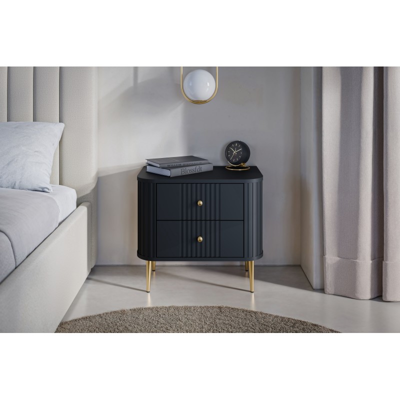 Zestaw szafek nocnych Vesper 56 cm - czarny / złote nogi Zestaw szafek nocnych Vesper 56 cm - czarny / złote nogi